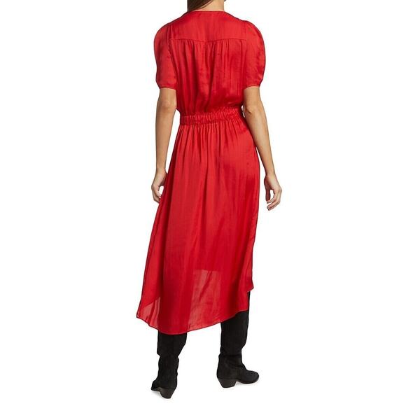 Zadig & Voltaire NWOT Ridge Satin Short Sleeve High Low V Neck Red Dress XSmall - Picture 2 of 6